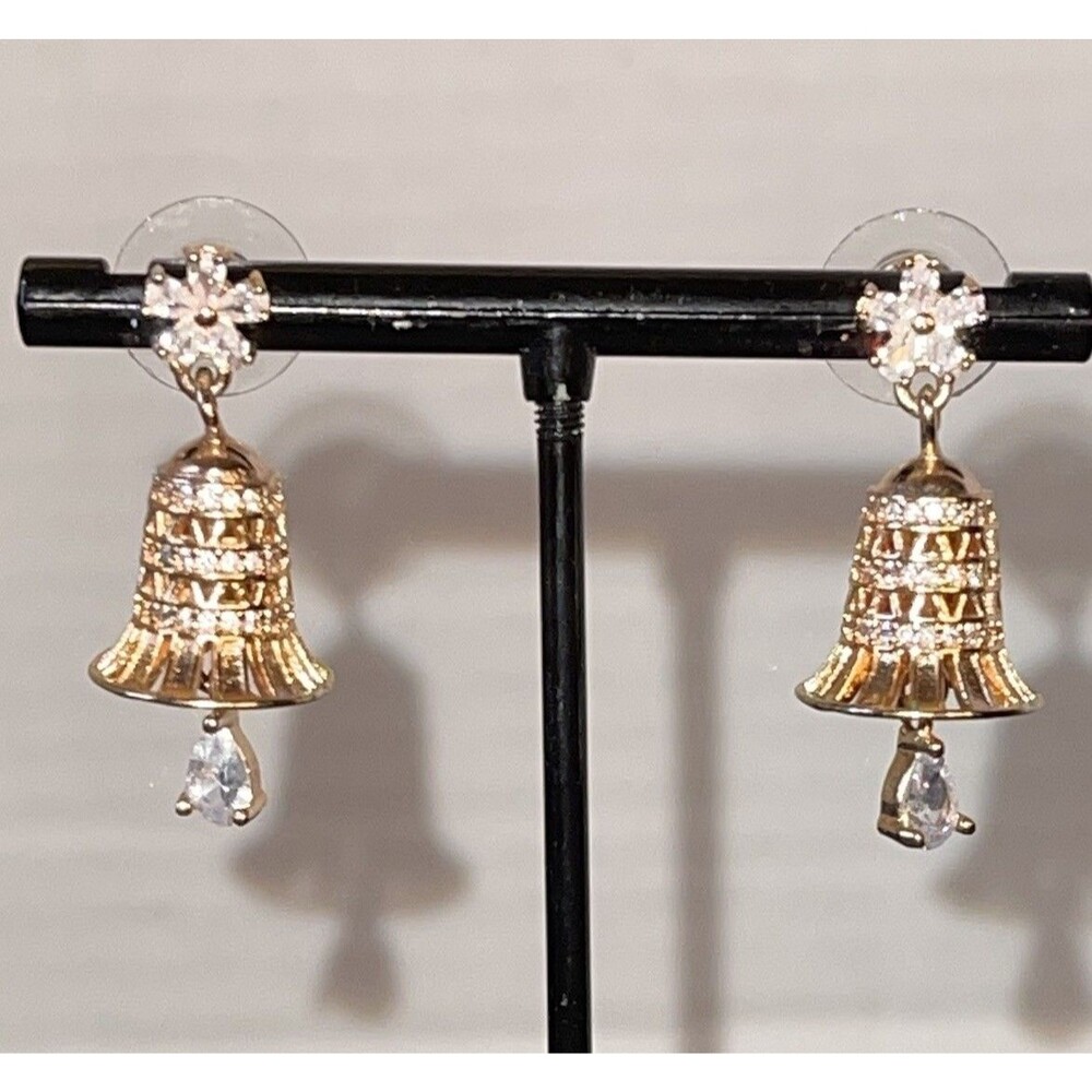Elegant Gold Plated Bell Jhumka Drop Earrings Snowflake Stud CZ’s Dangle/Drop